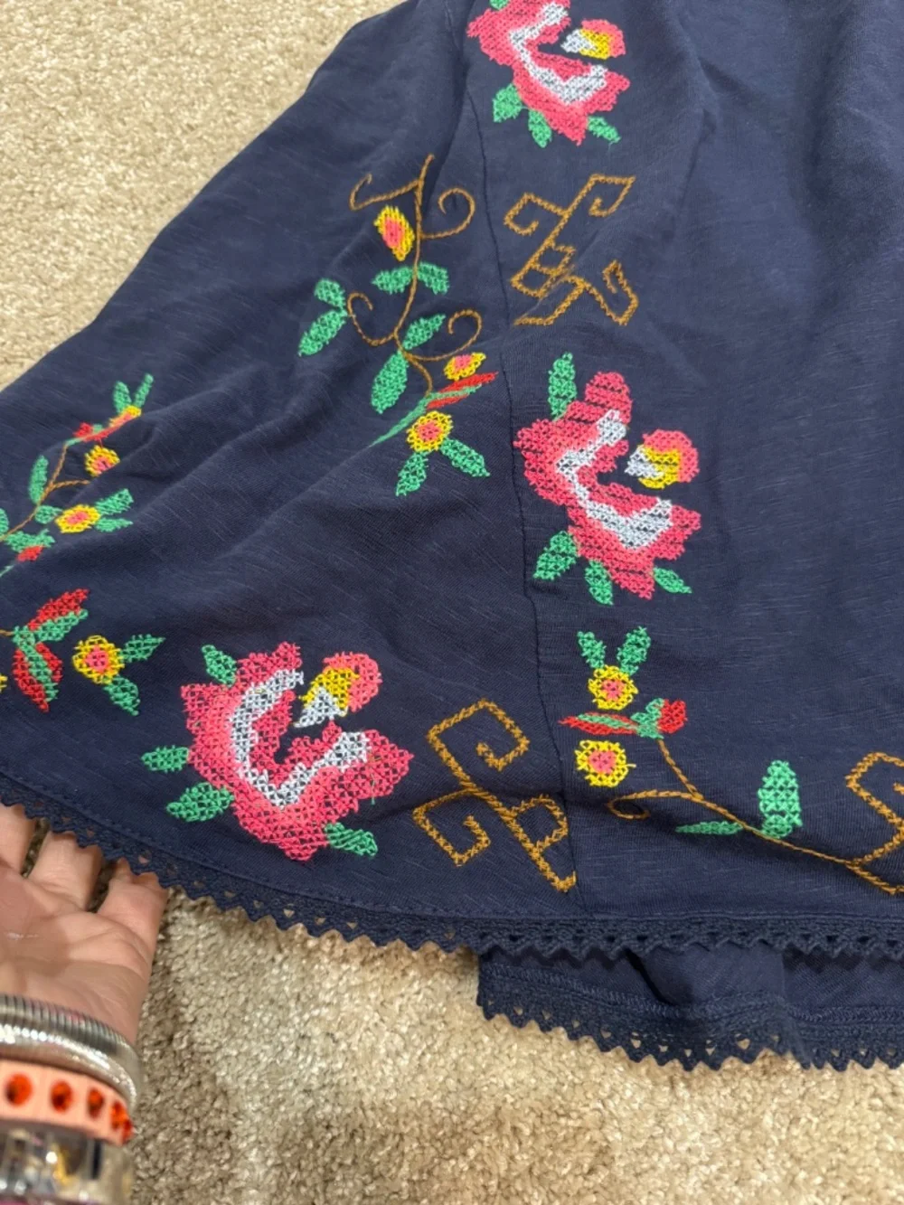 Free People Navy Floral Embroidered Tank Top